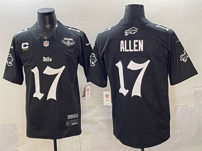 Men's Buffalo Bills #17 Josh Allen Black 2025 F.U.S.E. 'Gothic Cold Front Edition' With Farewell Patch & 4-Star C Patch Vapor Limited Stitched Football Jersey Men's Buffalo Bills #17 Josh Allen Black 2025 F.U.S.E. 'Gothic Cold Front Edition' With Farewell Patch & 4-Star C Patch Vapor Limited Stitched Football Jersey